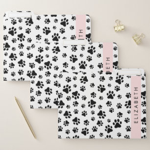 Paw Pattern, Dog Paws, Black and White, Your Name File Folder
