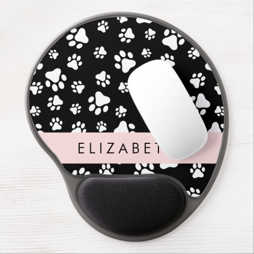 Paw Pattern Dog Paws Black and White Your Name Gel Mouse Pad