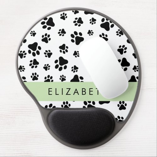 Paw Pattern Dog Paws Black and White Your Name Gel Mouse Pad