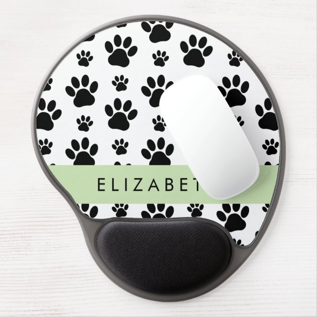 Paw Pattern, Dog Paws, Black and White, Your Name Gel Mouse Pad (Left Side)