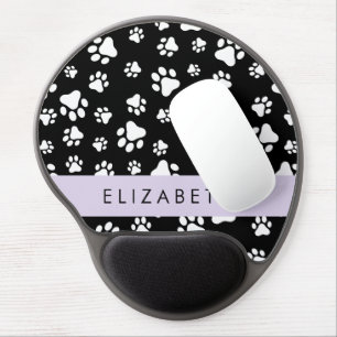 Paw Pattern, Dog Paws, Black and White, Your Name Gel Mouse Pad