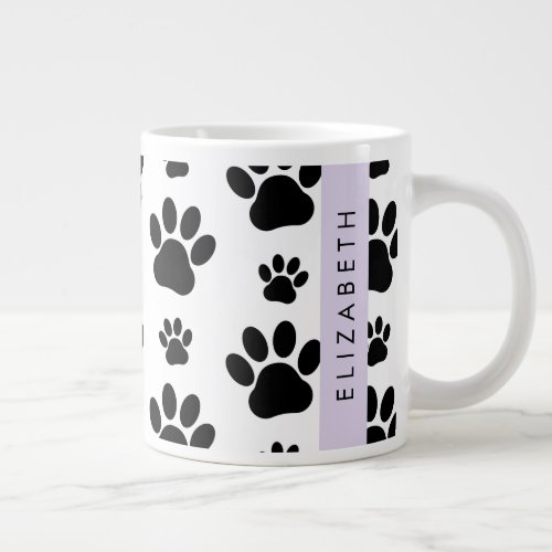 Paw Pattern Dog Paws Black and White Your Name Giant Coffee Mug