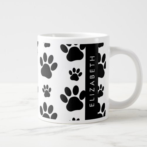 Paw Pattern Dog Paws Black and White Your Name Giant Coffee Mug