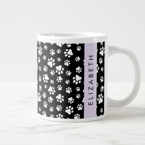 Paw Pattern Dog Paws Black and White Your Name Giant Coffee Mug