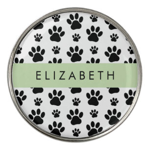Paw Pattern, Dog Paws, Black and White, Your Name Golf Ball Marker