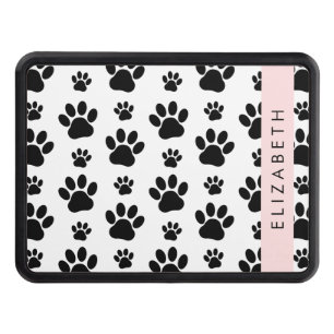 Paw Pattern, Dog Paws, Black and White, Your Name Hitch Cover