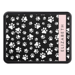 Paw Pattern, Dog Paws, Black and White, Your Name Hitch Cover