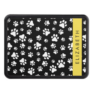 Paw Pattern, Dog Paws, Black and White, Your Name Hitch Cover