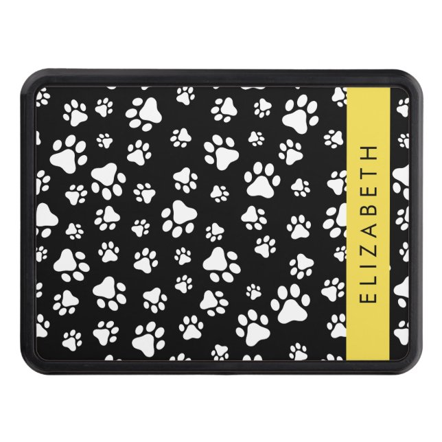Paw Pattern, Dog Paws, Black and White, Your Name Hitch Cover (Front)