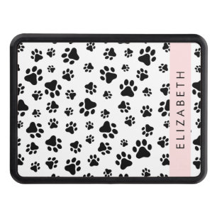 Paw Pattern, Dog Paws, Black and White, Your Name Hitch Cover