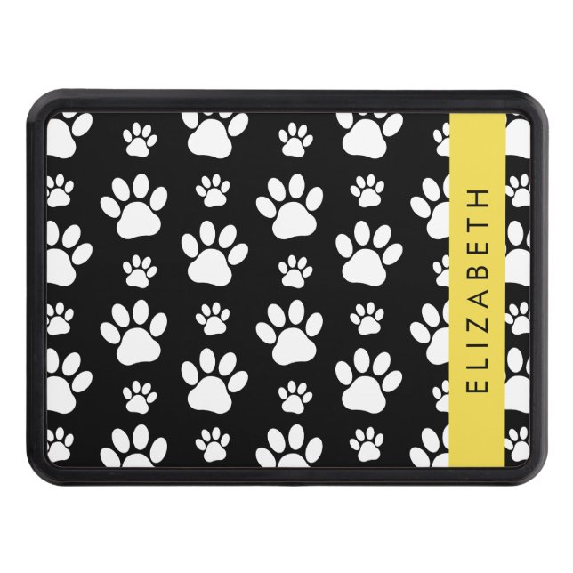 Paw Pattern, Dog Paws, Black and White, Your Name Hitch Cover (Front)
