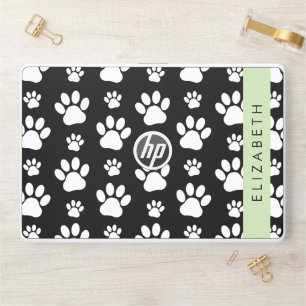 Paw Pattern, Dog Paws, Black and White, Your Name HP Laptop Skin