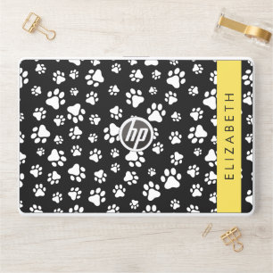 Paw Pattern, Dog Paws, Black and White, Your Name HP Laptop Skin