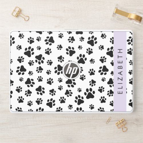 Paw Pattern Dog Paws Black and White Your Name HP Laptop Skin