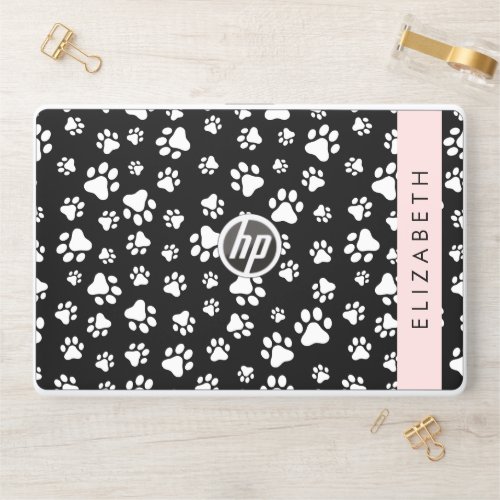 Paw Pattern Dog Paws Black and White Your Name HP Laptop Skin