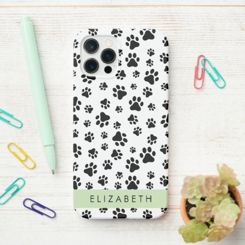 Paw Pattern Dog Paws Black and White Your Name iPhone 12 Pro Case