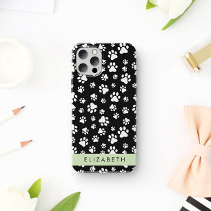 Paw Pattern, Dog Paws, Black and White, Your Name iPhone 16 Case