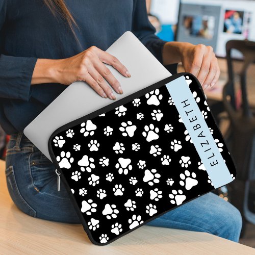 Paw Pattern Dog Paws Black and White Your Name Laptop Sleeve