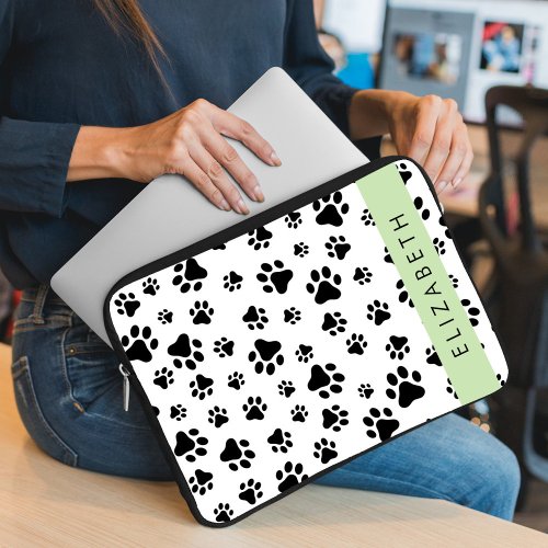 Paw Pattern Dog Paws Black and White Your Name Laptop Sleeve