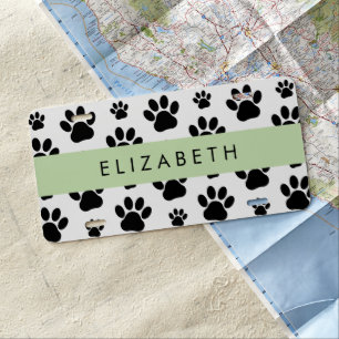 Paw Pattern, Dog Paws, Black and White, Your Name License Plate