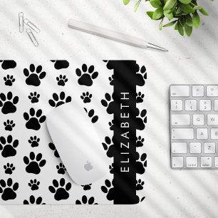 Paw Pattern, Dog Paws, Black and White, Your Name Mouse Pad