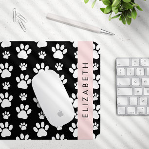 Paw Pattern, Dog Paws, Black and White, Your Name Mouse Pad
