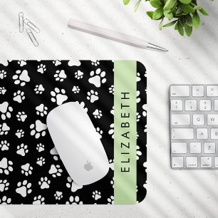 Paw Pattern, Dog Paws, Black and White, Your Name Mouse Pad