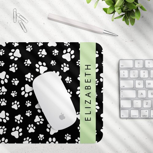 Paw Pattern Dog Paws Black and White Your Name Mouse Pad