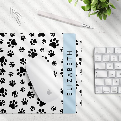 Paw Pattern Dog Paws Black and White Your Name Mouse Pad