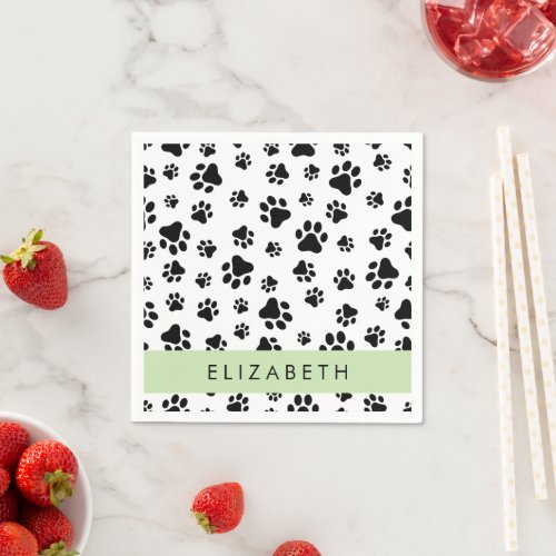 Paw Pattern Dog Paws Black and White Your Name Napkins