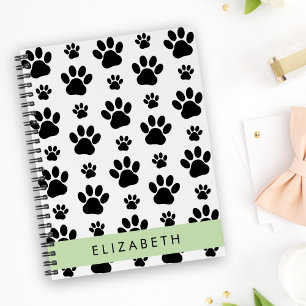 Paw Pattern, Dog Paws, Black and White, Your Name Notebook
