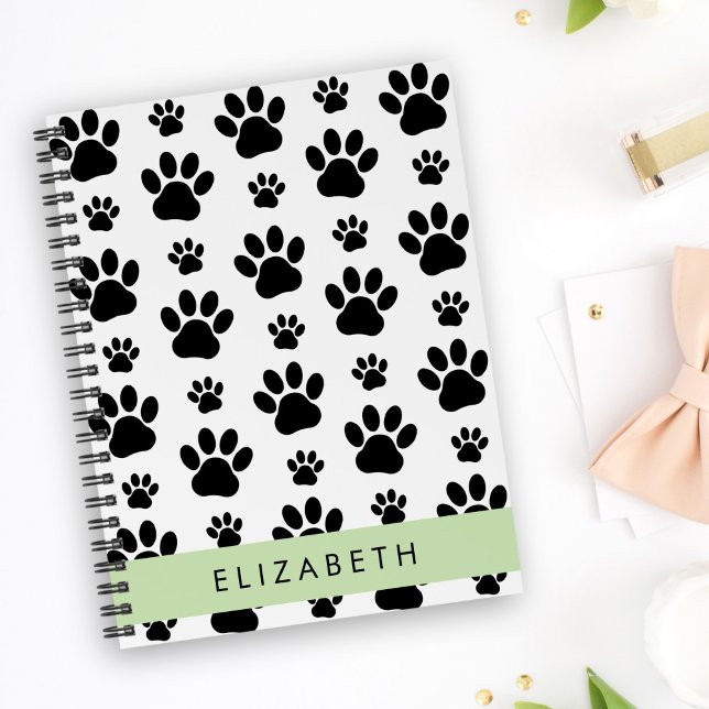 Paw Pattern, Dog Paws, Black and White, Your Name Notebook (Creator Uploaded)