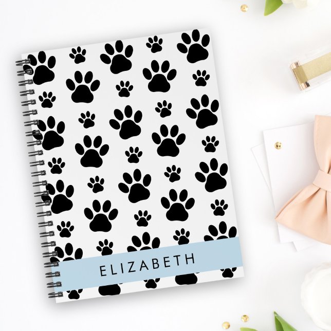 Paw Pattern, Dog Paws, Black and White, Your Name Notebook (Creator Uploaded)