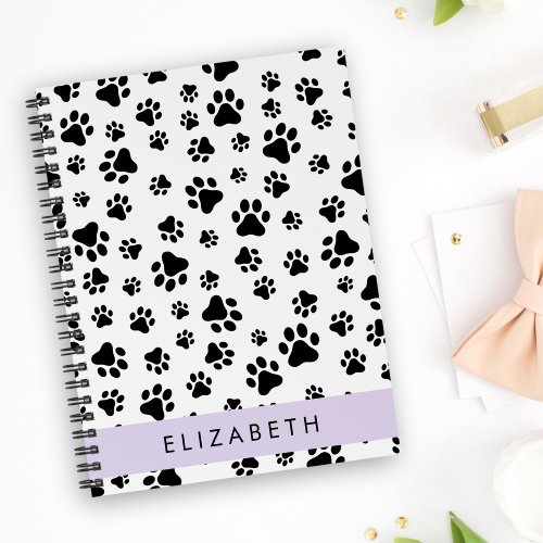 Paw Pattern Dog Paws Black and White Your Name Notebook