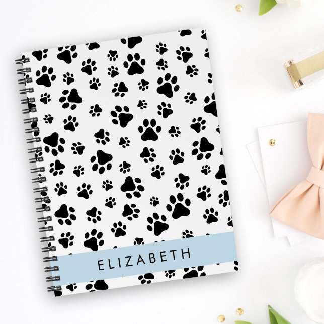 Paw Pattern, Dog Paws, Black and White, Your Name Notebook (Creator Uploaded)