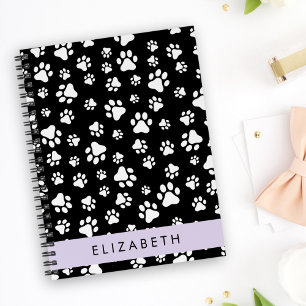 Paw Pattern, Dog Paws, Black and White, Your Name Notebook