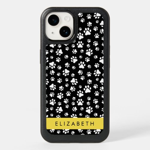 Paw Pattern Dog Paws Black and White Your Name OtterBox iPhone 14 Case