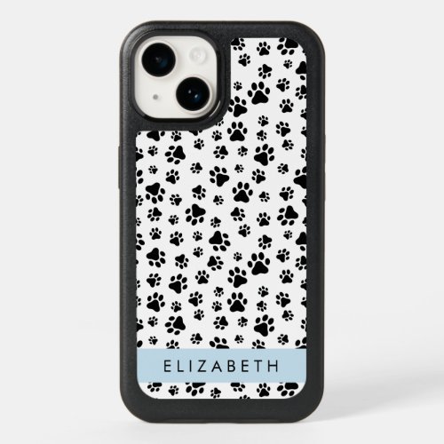 Paw Pattern Dog Paws Black and White Your Name OtterBox iPhone 14 Case