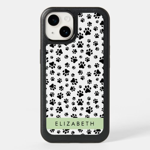 Paw Pattern Dog Paws Black and White Your Name OtterBox iPhone 14 Case