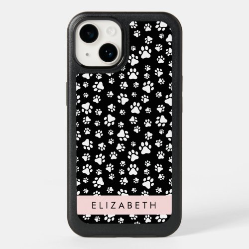 Paw Pattern Dog Paws Black and White Your Name OtterBox iPhone 14 Case