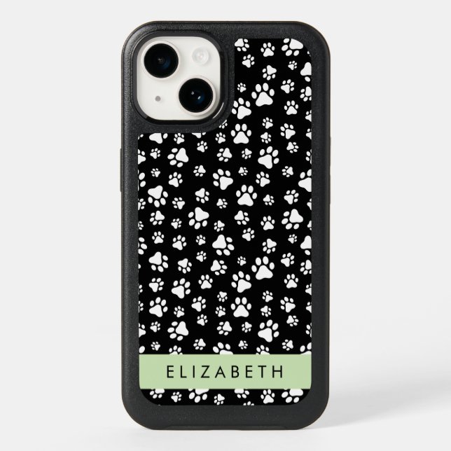 Paw Pattern, Dog Paws, Black and White, Your Name Otterbox iPhone Case (Back)