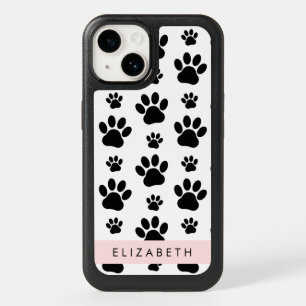 Paw Pattern, Dog Paws, Black and White, Your Name OtterBox iPhone 14 Case