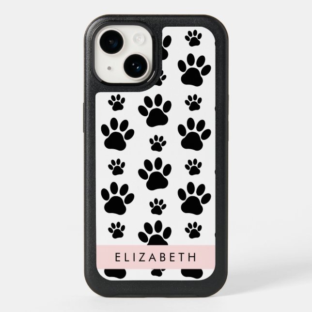 Paw Pattern, Dog Paws, Black and White, Your Name Otterbox iPhone Case (Back)