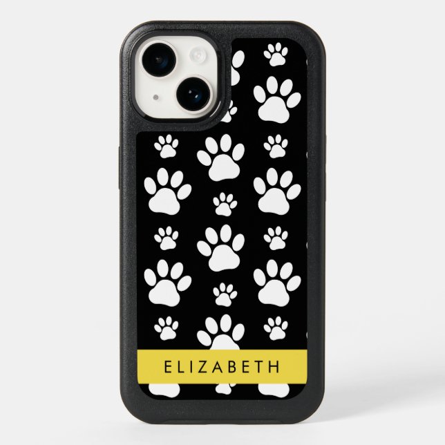 Paw Pattern, Dog Paws, Black and White, Your Name Otterbox iPhone Case (Back)