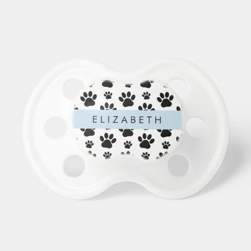 Paw Pattern Dog Paws Black and White Your Name Pacifier