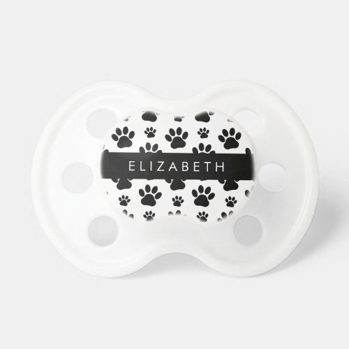Paw Pattern Dog Paws Black and White Your Name Pacifier