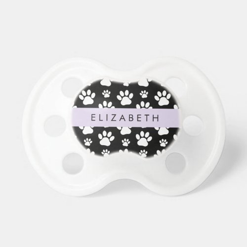 Paw Pattern Dog Paws Black and White Your Name Pacifier