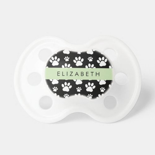 Paw Pattern Dog Paws Black and White Your Name Pacifier