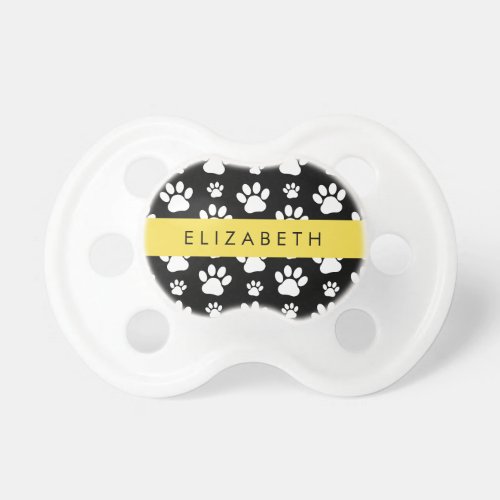 Paw Pattern Dog Paws Black and White Your Name Pacifier