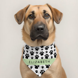 Paw Pattern, Dog Paws, Black and White, Your Name Pet Bandana Collar